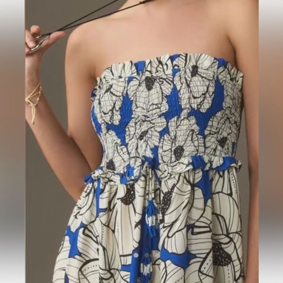 FARM Rio X Anthropologie Strapless Smocked Ruffle Mini Dress XL New With Tags - Picture 1 of 12